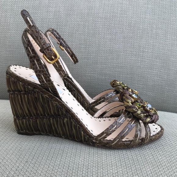Prada Green Wedge Sandals - Picture 5 of 6